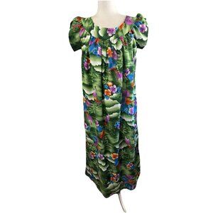 Made In Hawaii Hand Made Dress Resort Wear Tropical Floral Long Dress Size 10